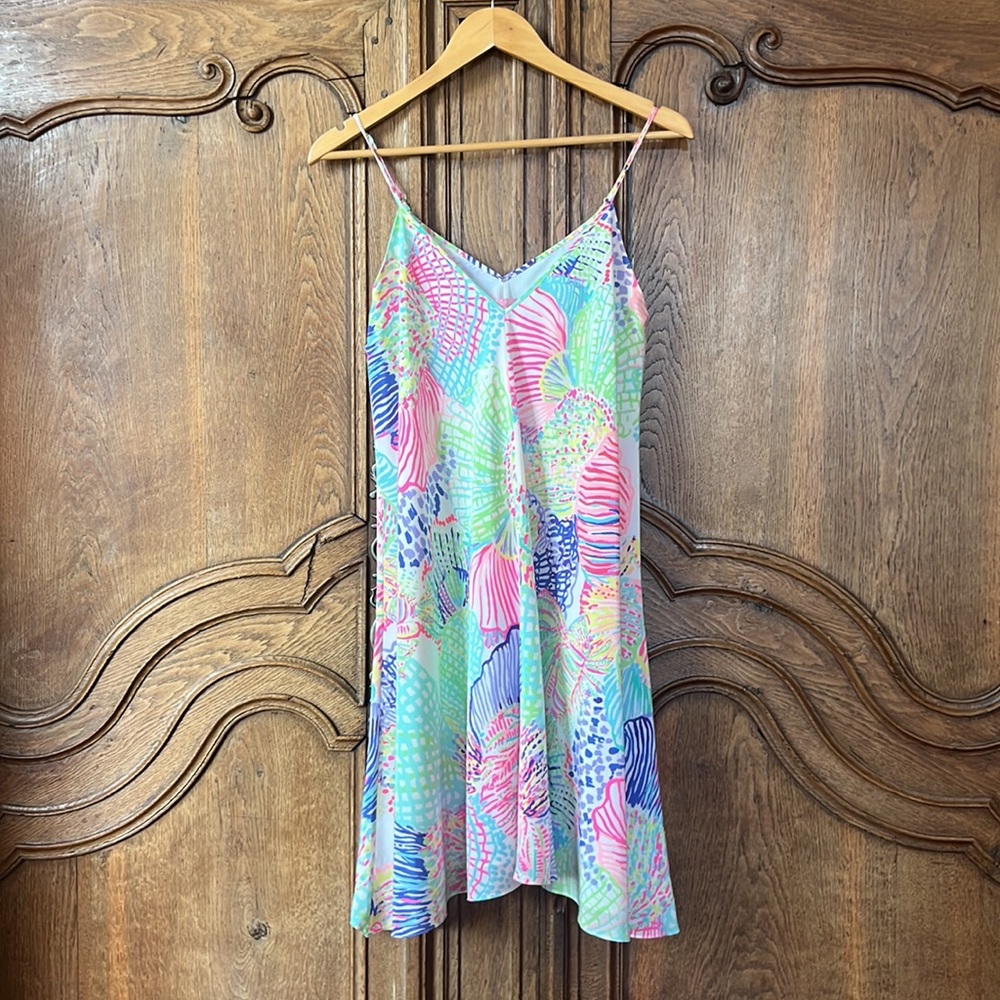 Lilly Pulitzer Clara Multi Roar of The Seas Asymmetric Hem Slip Dress - Picture 5 of 15